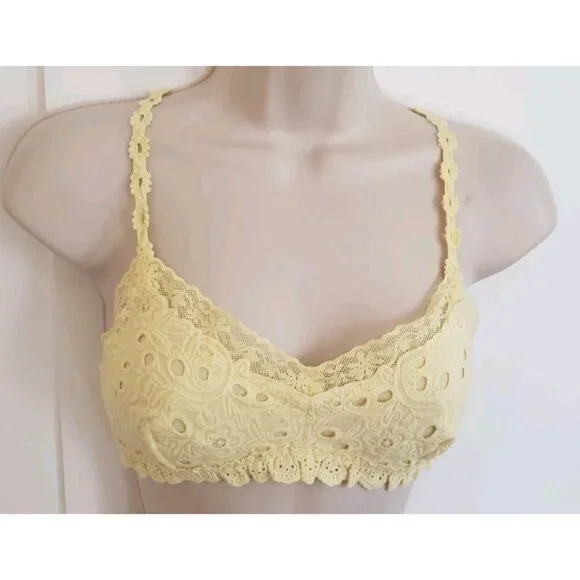 NEW FREE PEOPLE INTIMATELY YELLOW 100% COTTON EYELET EMBROIDERY BRALETTE SMALL - Picture 3 of 11